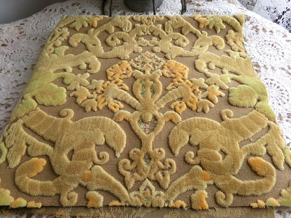 boho cut velvet fabric, shabby distressed vintage Bates tapestry style chenille material, 20.5" x 16.5" piece, popular in bags