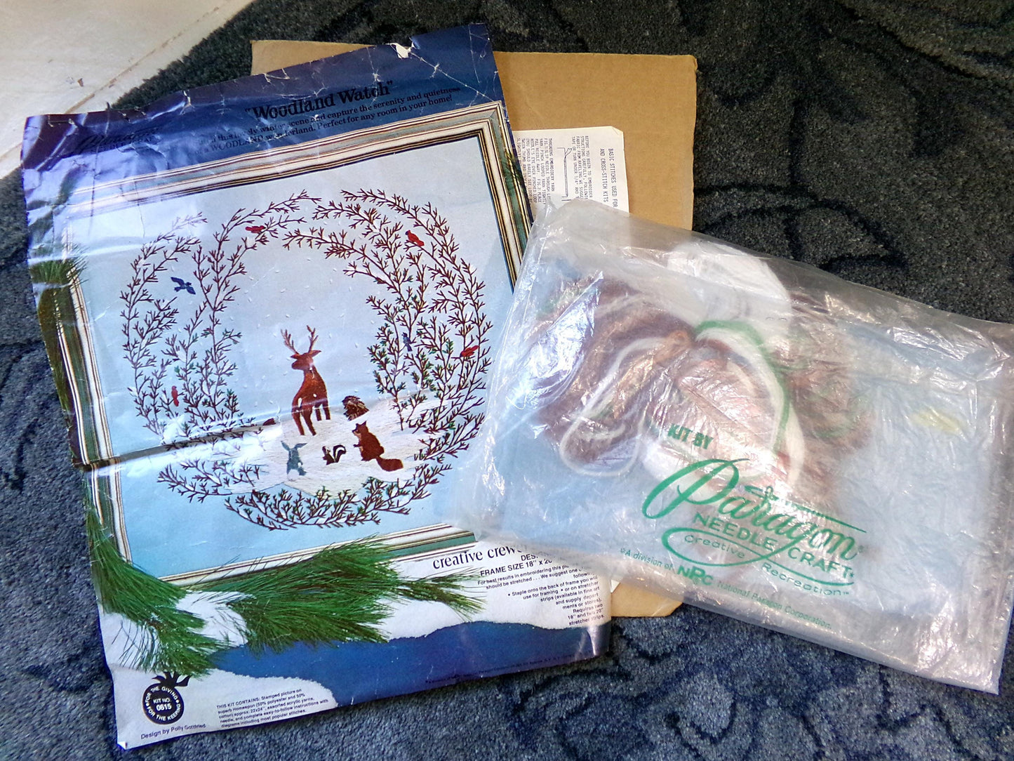 WOODLAND WATCH Vintage Crewel Embroidery Kit, Whimsical Winter Wonderland Nature Scene, Paragon Needlecraft 0615, Polly Gottfried