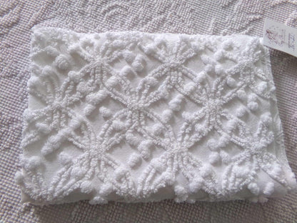 Simple White Vintage Chenille Fabric, Classic Wedding Rings & Dots, 14" x 21" inch piece of sewing material for quilts, pillows, crafts