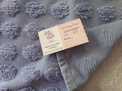 big blue coin pops chenille fabric, vintage style dots on serene blue cotton, 21" x 24" piece of sewing material for crafts & quilting