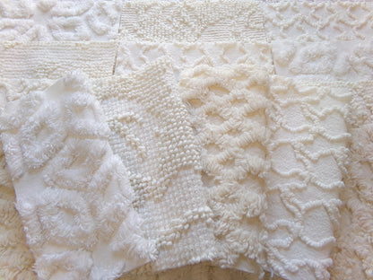 contemporary neutrals vintage chenille fabric squares, set of 16 natural 6" blocks for crafts, sewing