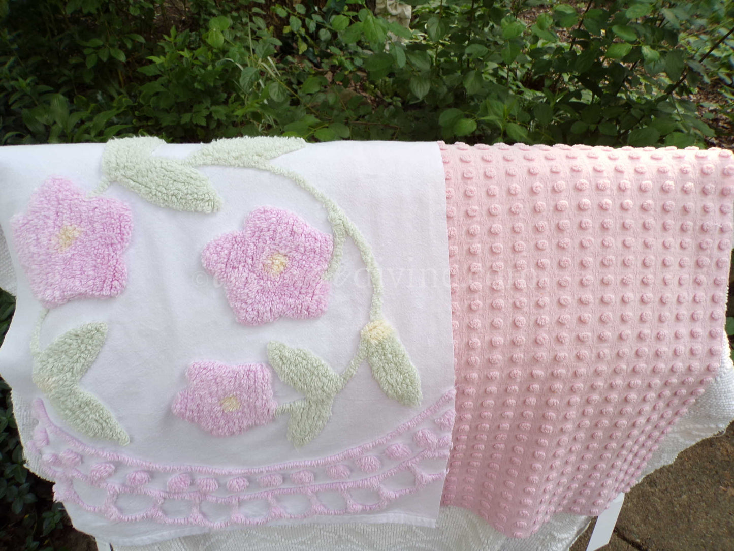 Mini Fabric Bundle, "Cottage Coordinates" 2 Pieces from Vintage Chenille Bedspreads, 12" x 18" and 15" x 18" inches, for Quilts & Crafts