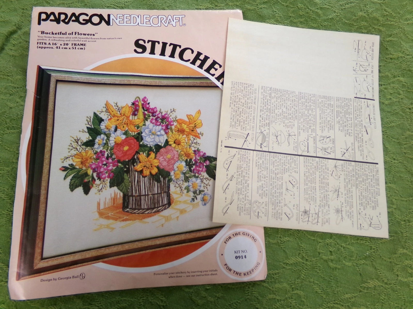 INSTRUCTIONS ONLY for Bucketful of Flowers Vtg Crewel Embroidery Paragon 0914