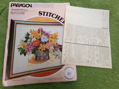 INSTRUCTIONS ONLY for Bucketful of Flowers Vtg Crewel Embroidery Paragon 0914