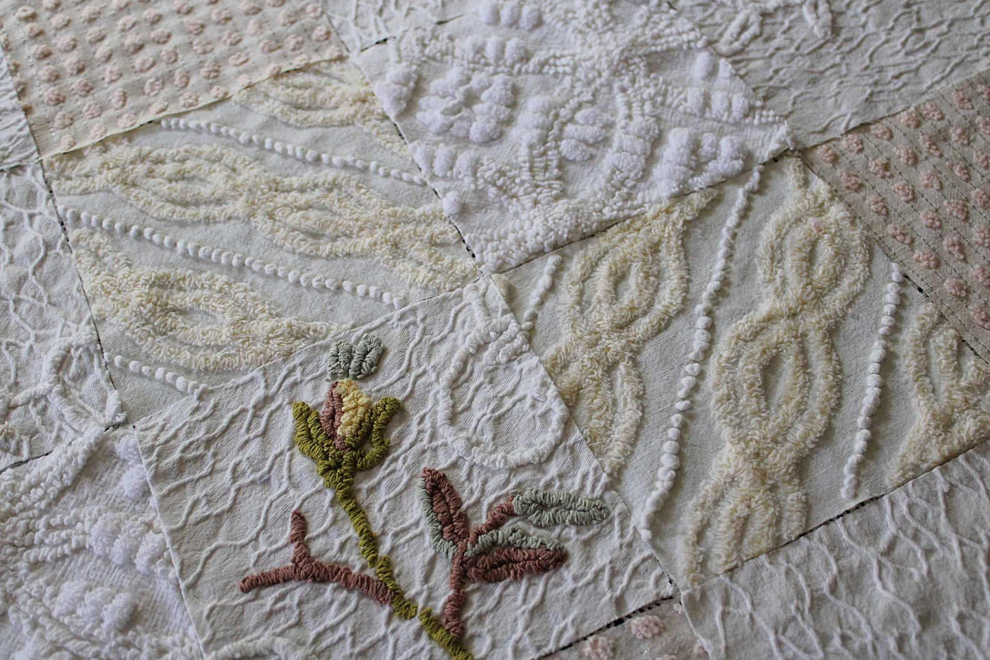 Vintage Matelasse & Chenille Fabric Squares, Heavenly Cream Set of 16 Blocks, 6" Each for Quilts, Crafts