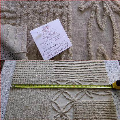 Shabby Modern Neutral Vintage Chenille Fabric, 20" x 24" inch Piece, Mocha Star Lily Design