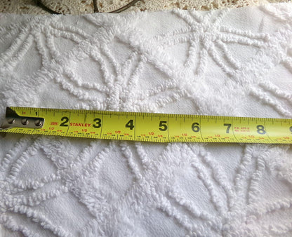 classy white chenille fabric, 3D windowpane webbing design, 20" x 25" inch piece of vintage sewing quilt material, versatile cool neutral