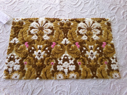 lux caramel chocolate cut velvet fabric, vintage Bates tapestry chenille, 12" x 21" inch piece, ideal sewing material for small bags