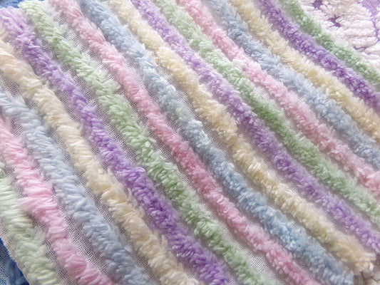 Pastel Rainbow Stripes Vintage Chenille Fabric, 18" x 24" inch Piece, Pretty in DIY Pillows, Handmade Quilts