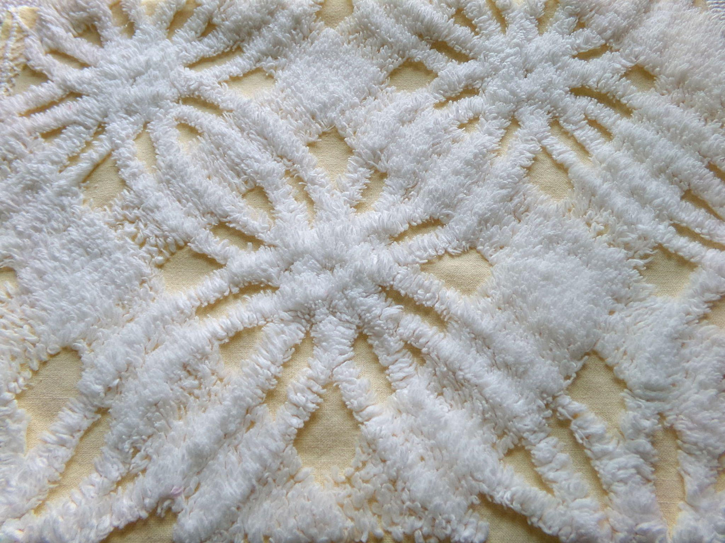 fluffy white & buttercup yellow vintage chenille fabric, sweetest sewing material, 18" x 25" inch piece for pillows, quilts, fiber arts