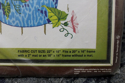 IN THE GARDEN Vtg Crewel Embroidery Kit Song Birds Floral Paragon Stitchery 0946