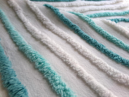 chic coastal cottage vintage chenille fabric, aqua, teal & white striped sewing material for chenille quilts, crafts, 17" x 27" inch piece