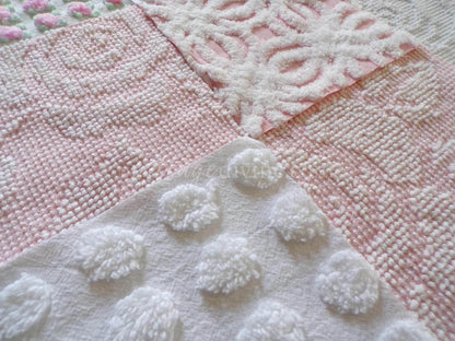 Pink Whispers Chenille Quilt Squares Set from Vintage Bedspread Fabric, 16 Blocks, 6" inch