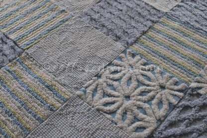 COOL COASTAL Chenille Quilt Squares Set, from Vintage Bedspread Fabric, 16 Blocks, 6" inch