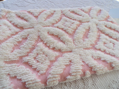 vintage chenille fabric, pink & white soft geometric design, 20" x 24" piece of sewing material