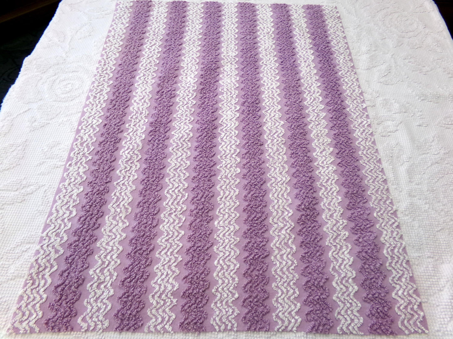 Lavender Frost Vintage Chenille Fabric, Textured Zig Zag Design, Purple & White Quilt Sewing Material, 18" x 24"