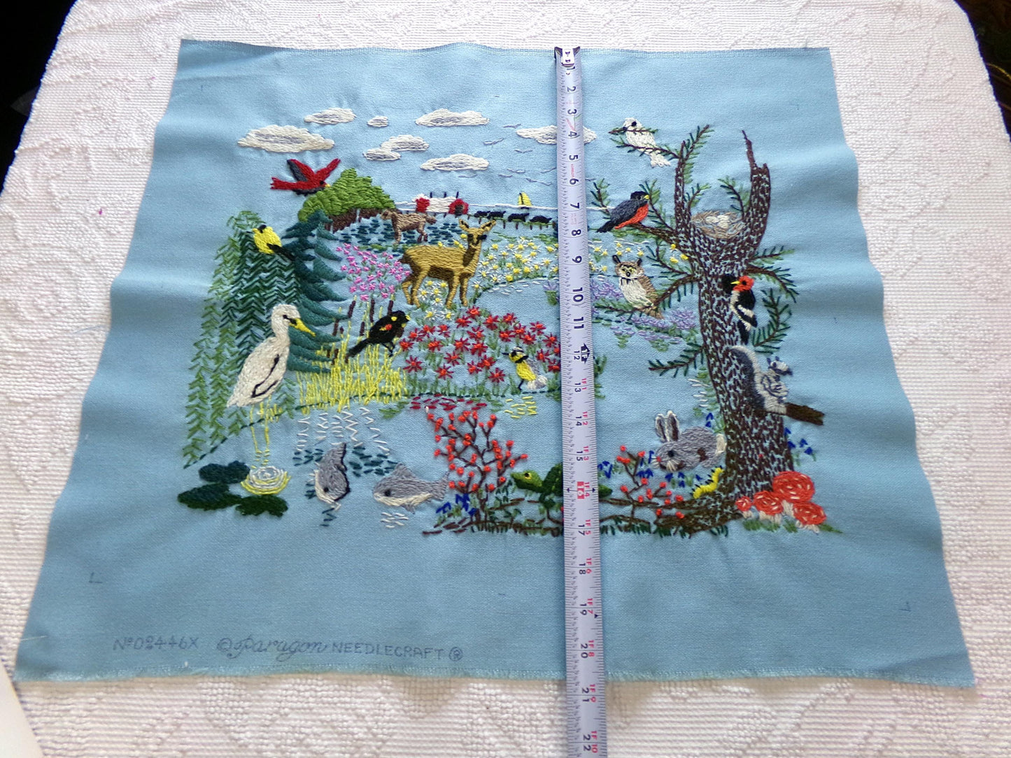 AMERICAN WILDLIFE Completed Vintage Crewel Embroidery from Paragon Needlecraft Kit 0418 02446x Forest Animals, Carol & Don Henning Design