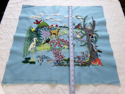 AMERICAN WILDLIFE Completed Vintage Crewel Embroidery from Paragon Needlecraft Kit 0418 02446x Forest Animals, Carol & Don Henning Design