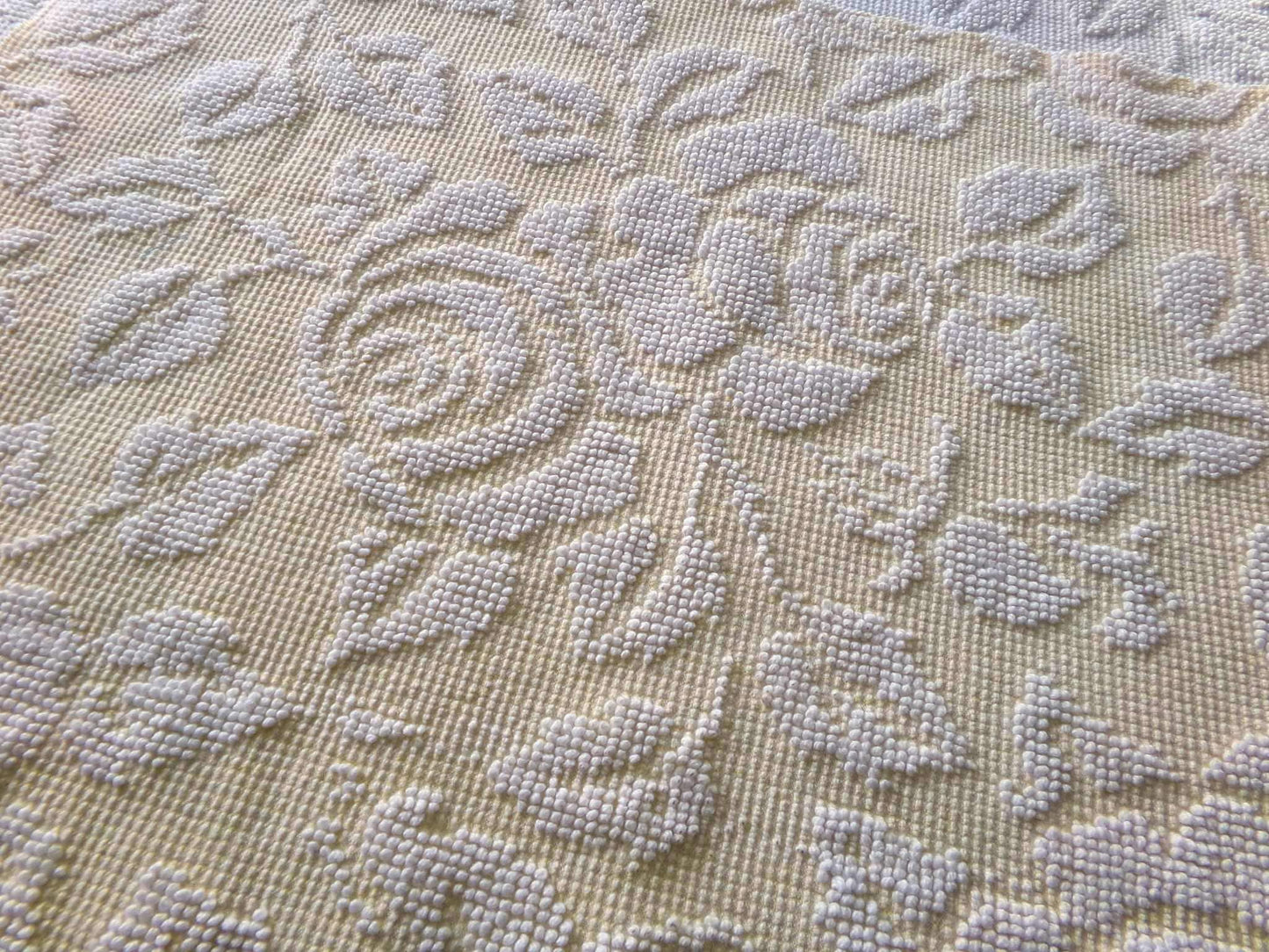 Pastel Yellow & White Cabbage Rose Vintage Woven Chenille Fabric, 24" x 18" inch Piece, Versatile Material in Quilts, Pillows, Tote Bags
