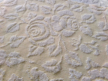 Pastel Yellow & White Cabbage Rose Vintage Woven Chenille Fabric, 24" x 18" inch Piece, Versatile Material in Quilts, Pillows, Tote Bags