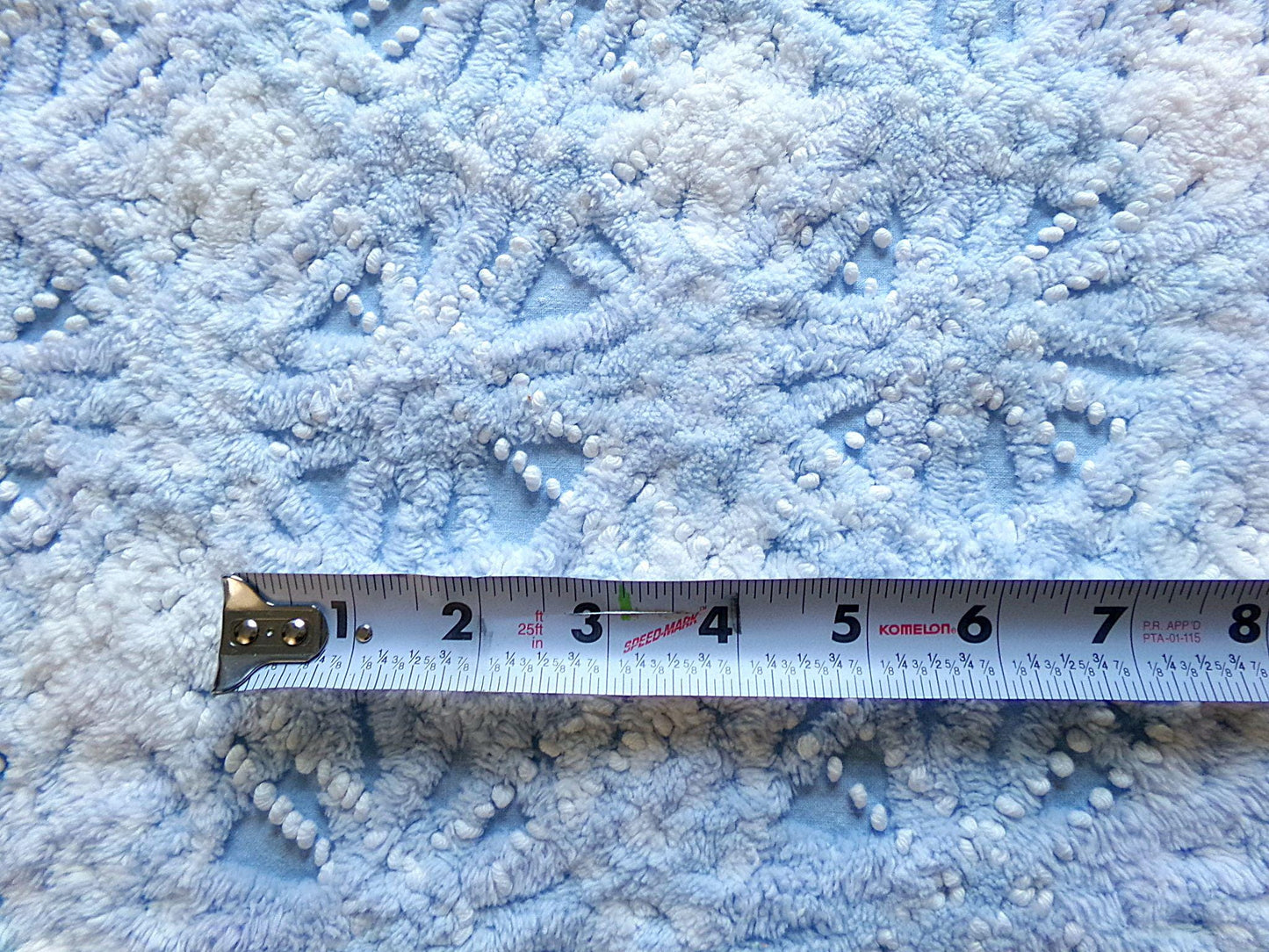 icicle pearl snowflake chenille fabric, vintage blue & white sewing material for quilting, fiber arts, pillows, 22" x 24" cotton piece