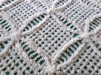 Plush Lush Green & White Vintage Chenille Fabric, 18" x 26" inch Piece, Wedding Ring Design for Christmas Crafts, Pillows, Quilts