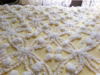 Sunny Yellow Vintage Chenille Fabric, White Geometric Wedding Ring & Pop Design, 20" x 24" Inch Piece, Popular in Handmade Quilts
