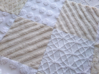 chic neutral chenille fabric squares, set of 16 vintage tan & white quilt blocks 6" ea, coin dot, geometric, infinity, for crafts, quilting