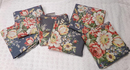 Lot of 3 Pair Ralph Lauren Kimberly Drapes Window Curtains, 6 Panels of Vintage Blue Floral Drapery Panels