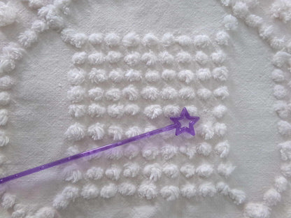 contemporary cosmic white vintage chenille fabric, intricate geometric handtufted sewing material, 22" x 23" piece great for pillows, quilts