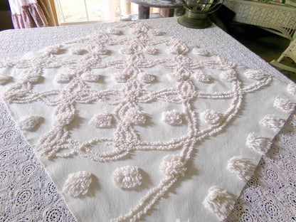 Fluffy Jumbo Pops Vintage Chenille Fabric, Shabby Chic Puffs, 21" x 25" inch Piece, Neutral Antique Cream for Pillows, Quilting