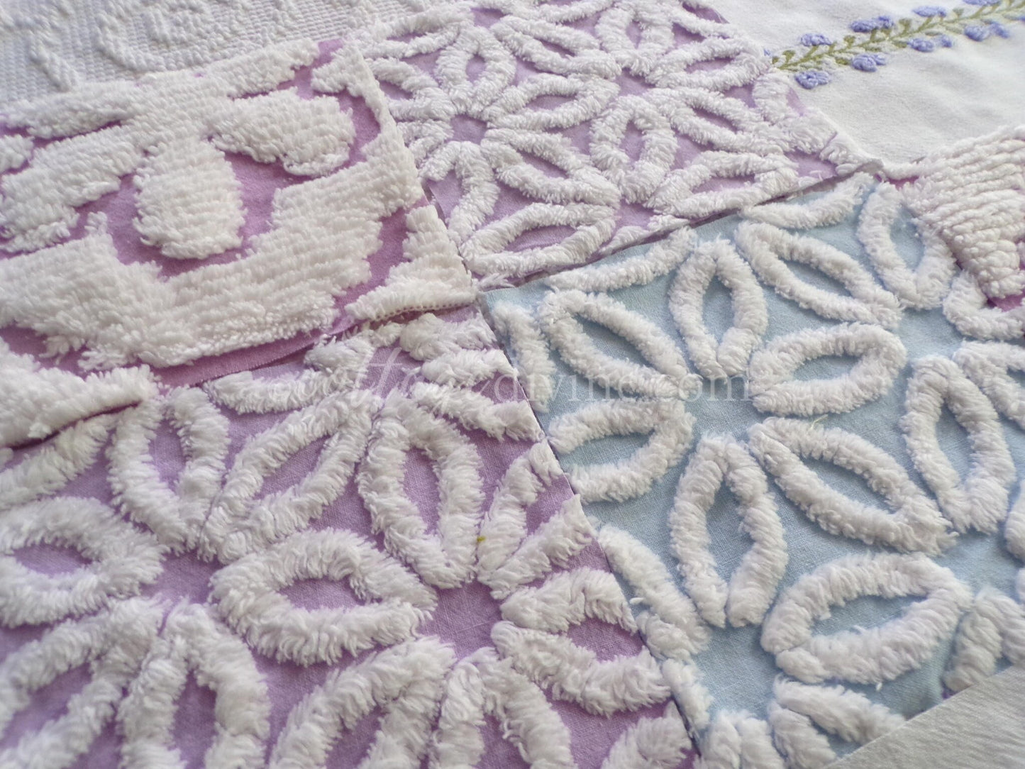 Sweet Slumber Chenille Quilt Squares Set from Vintage Bedspread Fabric, 16 Blocks, 6" x 6" inch