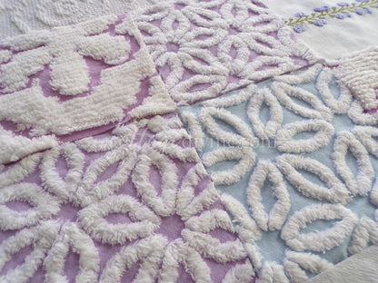 Sweet Slumber Chenille Quilt Squares Set from Vintage Bedspread Fabric, 16 Blocks, 6" x 6" inch