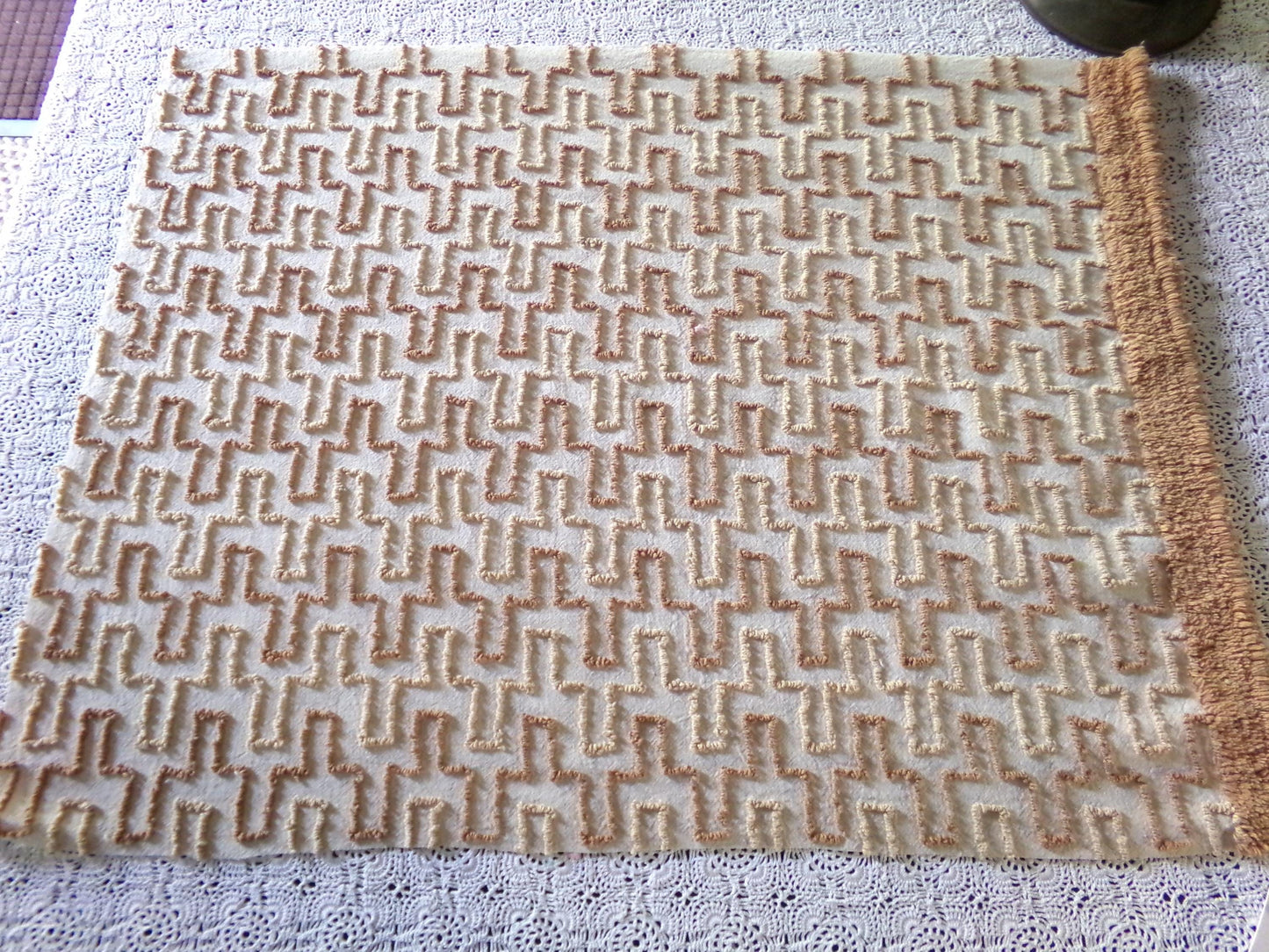 Sandcastles Vintage Chenille Fabric, 18" x 24" Piece, Earthtone Geometric Boho Browns, for Quilts, Sewing, Fiber Arts, Crafts