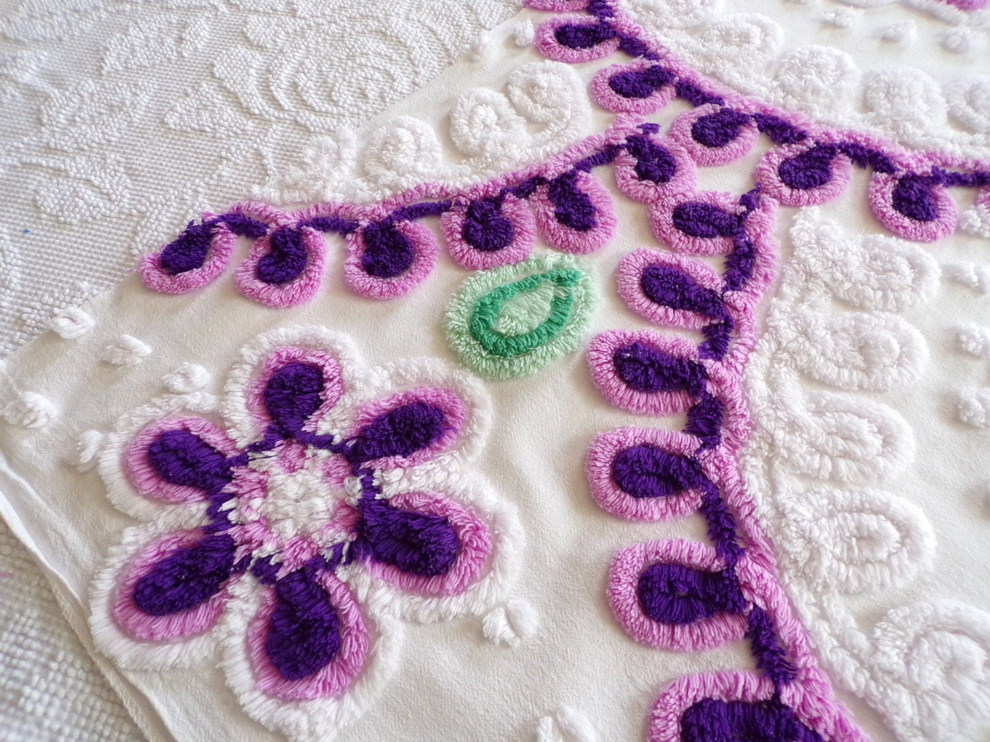 Lilac Blooms Vintage Chenille Fabric Piece, 27" x 29" inches, Lovely in Pillows & Quilts
