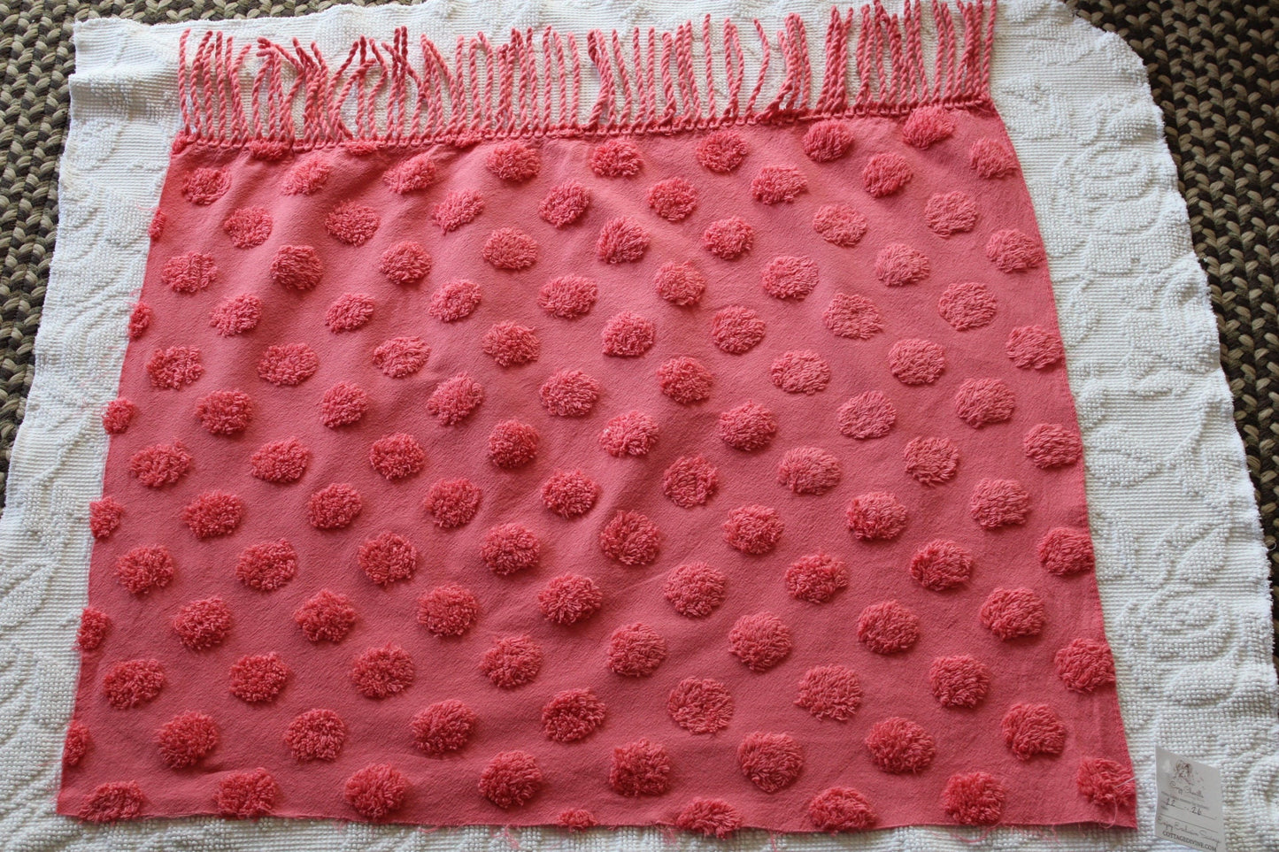 Zesty Jumbo Watermelon Pops Vintage Style Chenille Fabric, Wideset Coin Pop Design, 22" x 26" inch piece with fringe