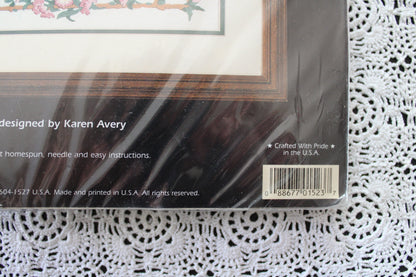 May God Hold You Irish Blessing Poem, a Dimensions Vintage CREWEL Stitchery Kit, Floral Cottage Embroidery Design by Karen Avery