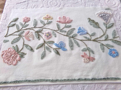 Heirloom Natural Flowers Vintage Chenille Fabric, Sewing Material for quilts, pillows & crafts, 18" x 26" inch Piece
