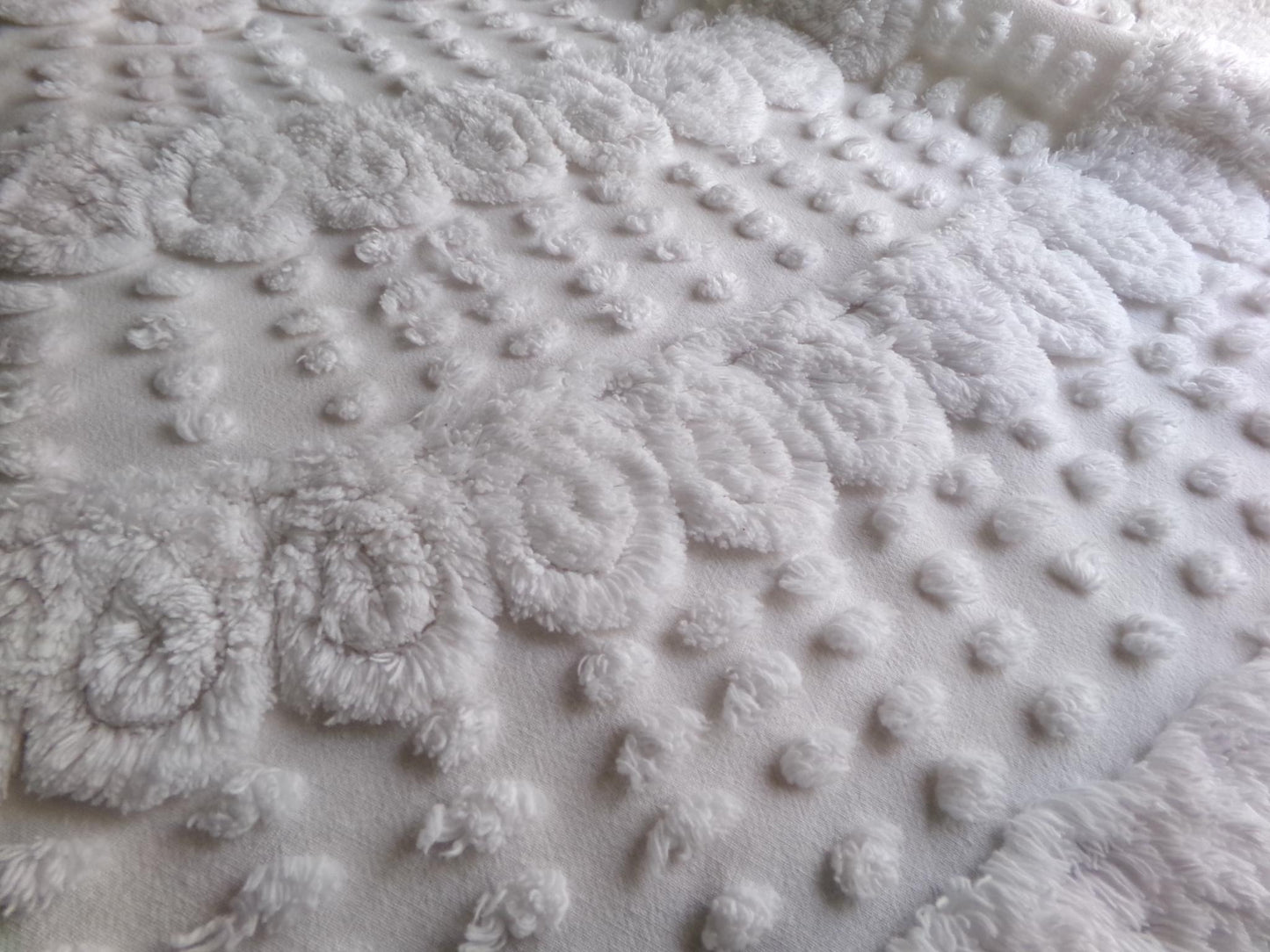 whisper white vintage chenille fabric, exquisite swirl dot design, 29" x 22" inch piece of plush cotton sewing material for quilts, crafts
