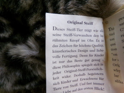 Vintage STEIFF Kitten Unique Curled Up Tabby Cat 074189 with Button, Tags