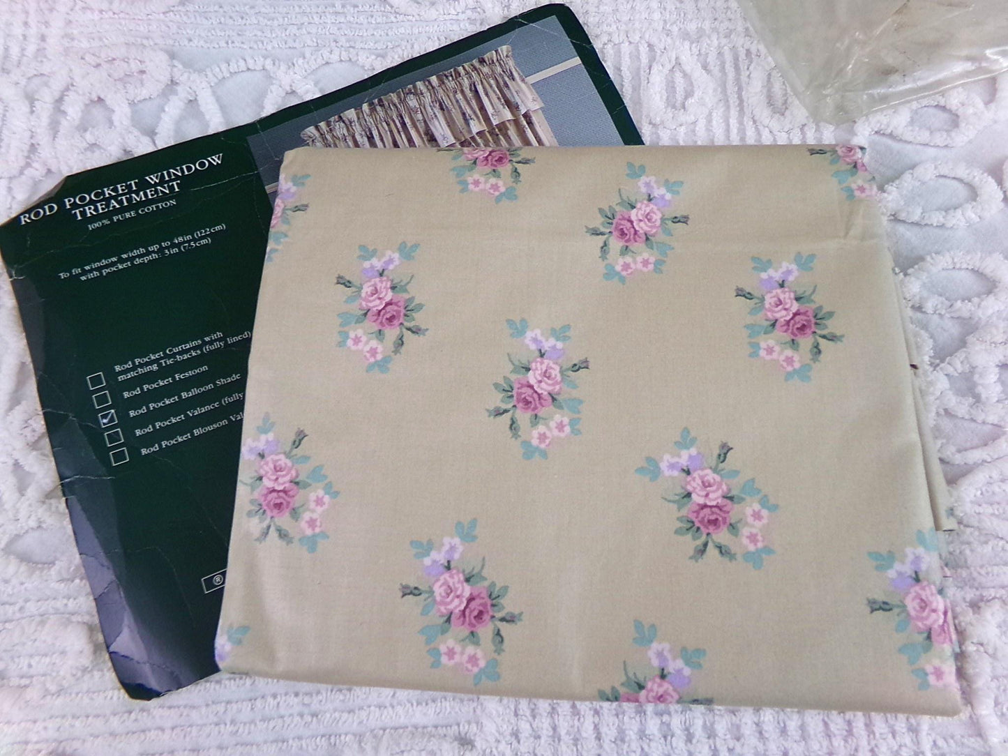 Laura Ashley FLORETTE Rod Pocket Balloon Shade, Vintage New Old Stock Window Curtain Treatment in Country Florals, 100% Cotton Made in UK