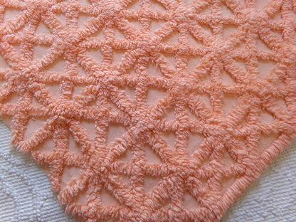 twinkle star vintage chenille fabric, plush peach starbursts, 18" x 24" cut piece of craft, sewing, pillow, quilt material