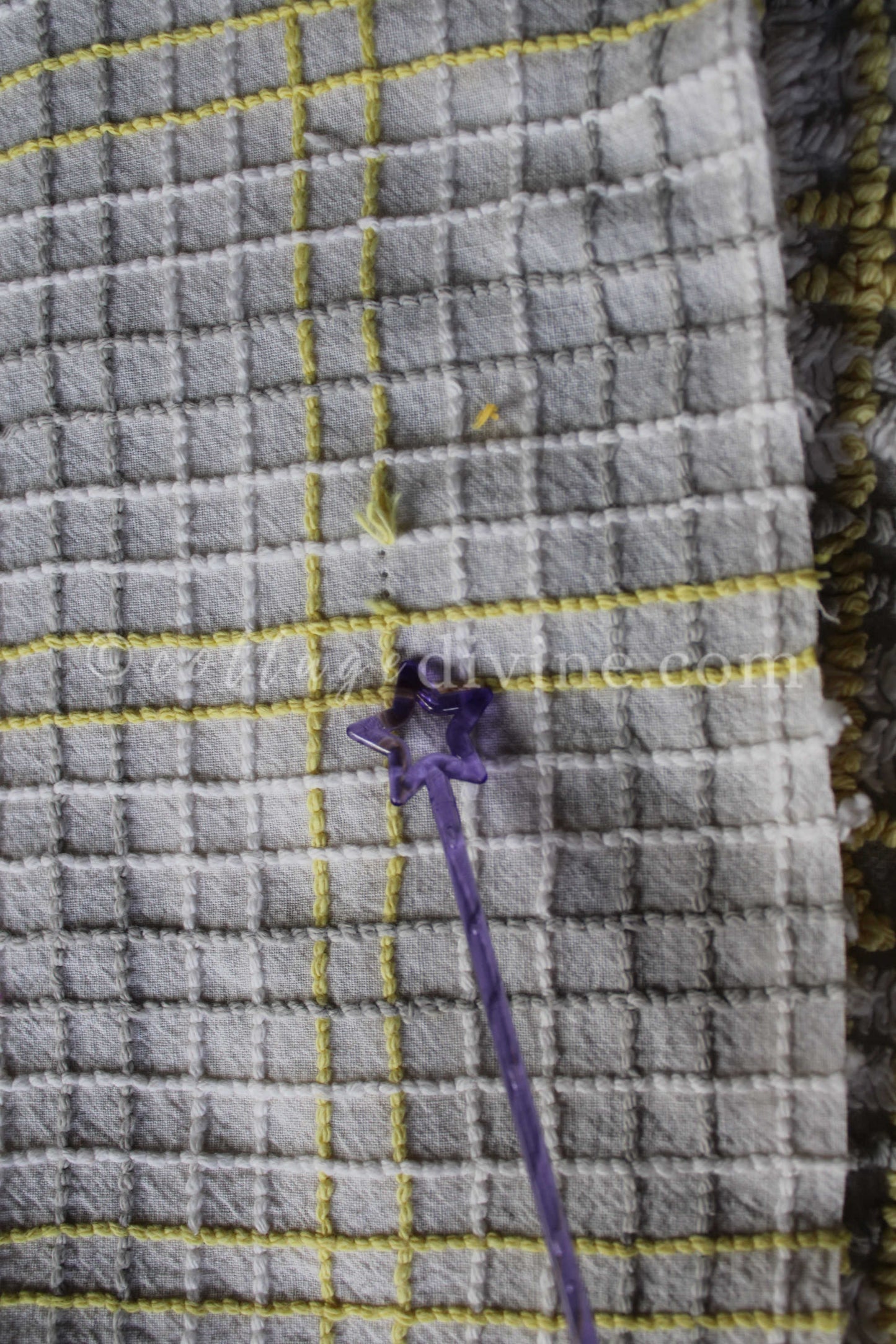 Stormy Grey, Sunny Yellow Plaid Vintage Chenille FABRIC PIECE, 17" x 26" inches, Cabin Crafts Texturized Contrast Needletufting