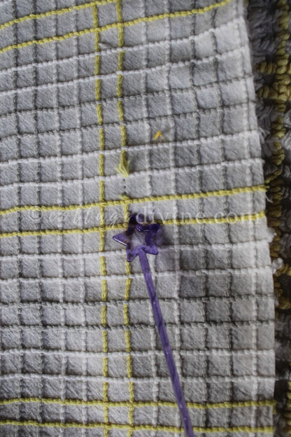 Stormy Grey, Sunny Yellow Plaid Vintage Chenille FABRIC PIECE, 17" x 26" inches, Cabin Crafts Texturized Contrast Needletufting