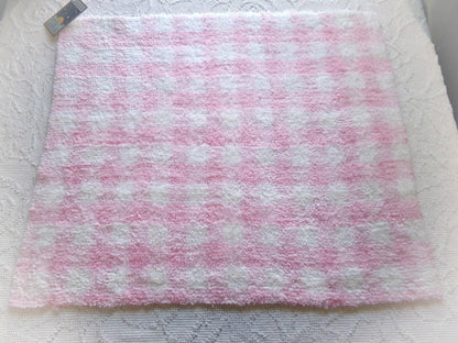 snuggle soft pink gingham vintage terry chenille fabric, pretty plaid design on white plush cotton blend 18" x 24" piece sewing fabric