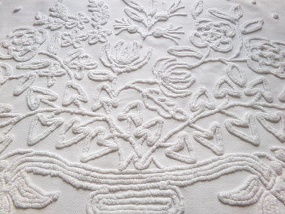 exquisite bride's basket vintage chenille fabric, white floral design is lovely material for quilts, wall hanging, crafts, 25" x 21" piece