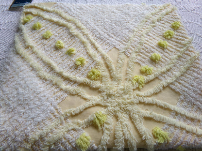 Starry Yellow Vintage Chenille Fabric: Retro Starburst Design 20" x 24" Cut Piece