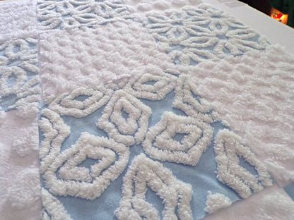 Coastal Classics Quilt Squares Set, from Vintage Chenille Bedspread Fabric, 16 Blocks, 6" x 6" inch, Fluffy Plush Blue & White