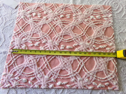 infinity links vintage chenille fabric, beautiful rose pink pearl pop design, 21" x 18" piece of cotton sewing material for pillows & quilts
