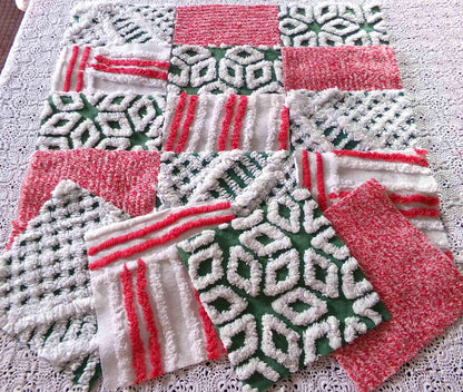 Merry Christmas Quilt Squares, Craft Square Set 17 Blocks in shades of holiday red, green & white, 6" x 6" inch for Xmas stockings, quilts